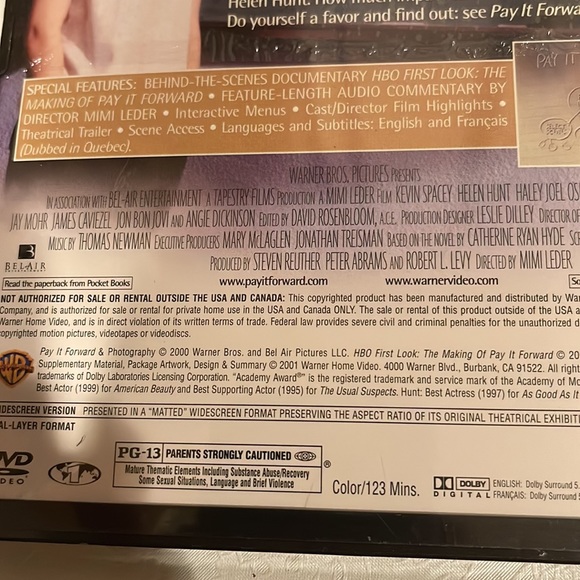 New DVD “Pay It Forward” With Sppacey, Hunt, and Haley Joel Osment - Picture 3 of 3